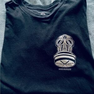 Black Graphic Tee with Gas Mask Design
